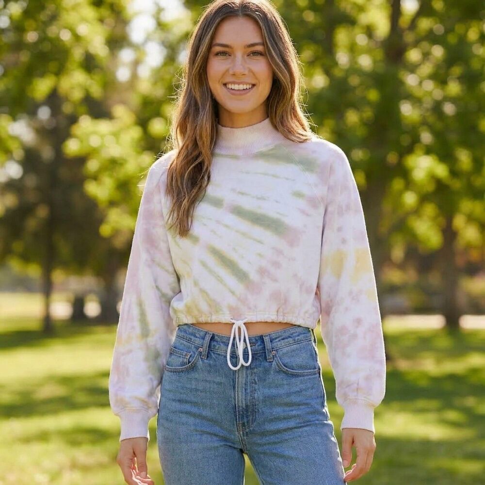 Aeropostale Sweatshirt Extra Small XS Tie Dye Mock Neck Cropped Y2K Lounge